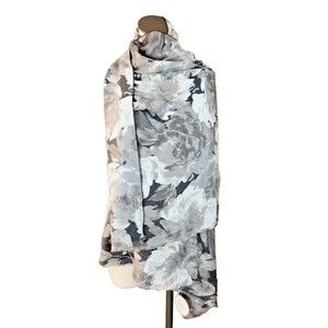 Aimee Lynn Studio Gray Black Floral Rectangle Scarf NWT